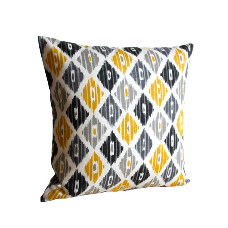 Yellow and Grey Ikat Pillow Cover 12x12 Ikat Cushion Cover Etsy