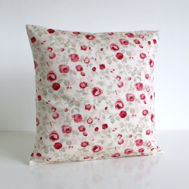 Decorative Pillow Cover, Shabby Chic Cushion Cover, Flower Pillow Sham, 16x16, 18x18, 20x20, Accent Pillow Mini Flowers Raspberry image 1