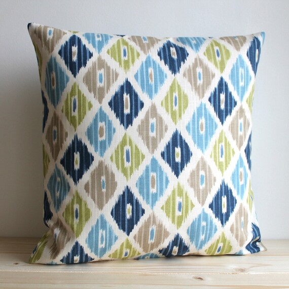 Blue and Green Ikat Pillow Cover 16x16 18x18 Ikat Cushion Etsy