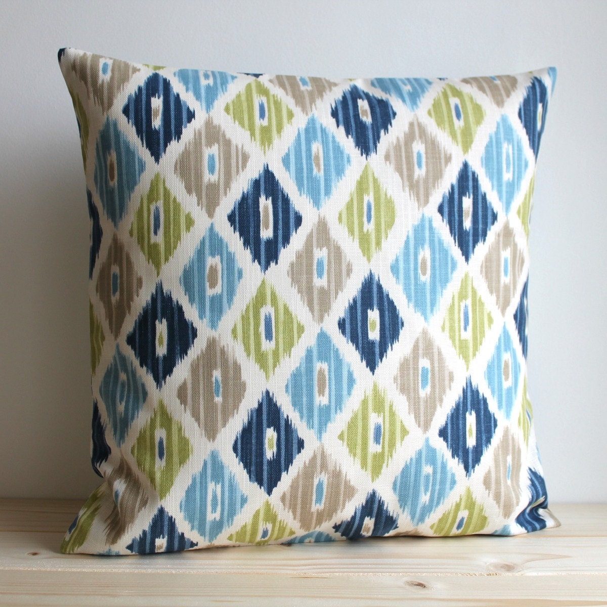 Blue and Green Ikat Pillow Cover 16x16 18x18 Ikat Cushion Etsy