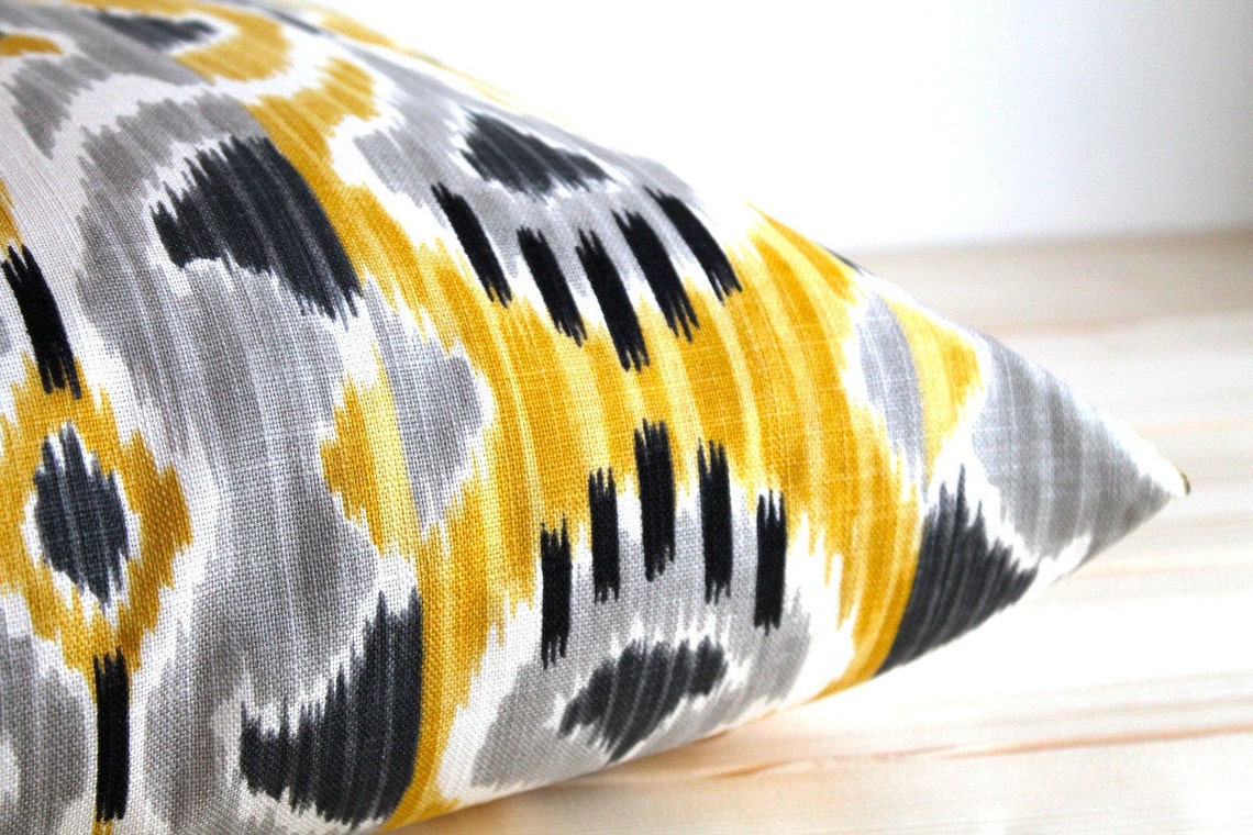 Yellow and Grey Ikat Pillow Cover 20x20 Ikat Cushion Ikat Etsy