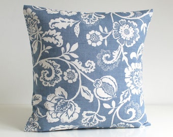 Blue Pillow Cover, Shabby Chic, Pillowcase, Throw Pillow Cover, 16x16, 18x18, 20x20, Flower Pillow, Pillow Sham - Tapestry Flowers Blue