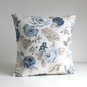 Shabby Chic, Decorative Pillow Cover, Floral Cushion Cover, Blue Pillow Sham, Cotton Pillowcase, Toss Pillow - Country Flowers Blue