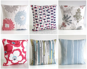 A Selection of Scandi Pillow Covers in Pale Blue Hot Pink and Red, 10x10 12x12 14x14 16x16 18x18 Square Cushion Cover, Housewarming Gift