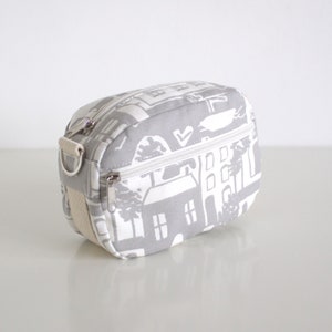 Grey Seaside Print Fanny Pack: Handmade Cotton Crossbody Bag
