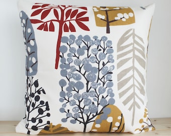 Blue & Gold Scandi Tree Cushion Cover – Modern Nordic Pattern Pillow