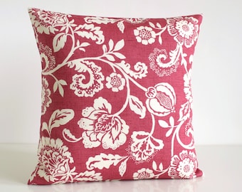 16x16, 18x18, 20x20, Floral Cushion Cover, French Country Pillow, Shabby Chic Decorative Pillow, Pillow Sham - Tapestry Flowers Raspberry