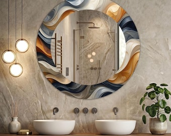 Miroir de salle de bain, miroir de courtoisie décoratif sur verre trempé
