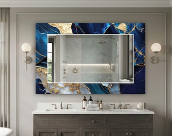 Luxury Large Round Mirror, Abstract Stained Glass Look Wall Mirror