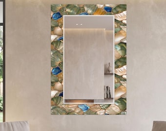 Modern Glass Bathroom Mirror, Pearl Effect Iridescent Vanity Mirror