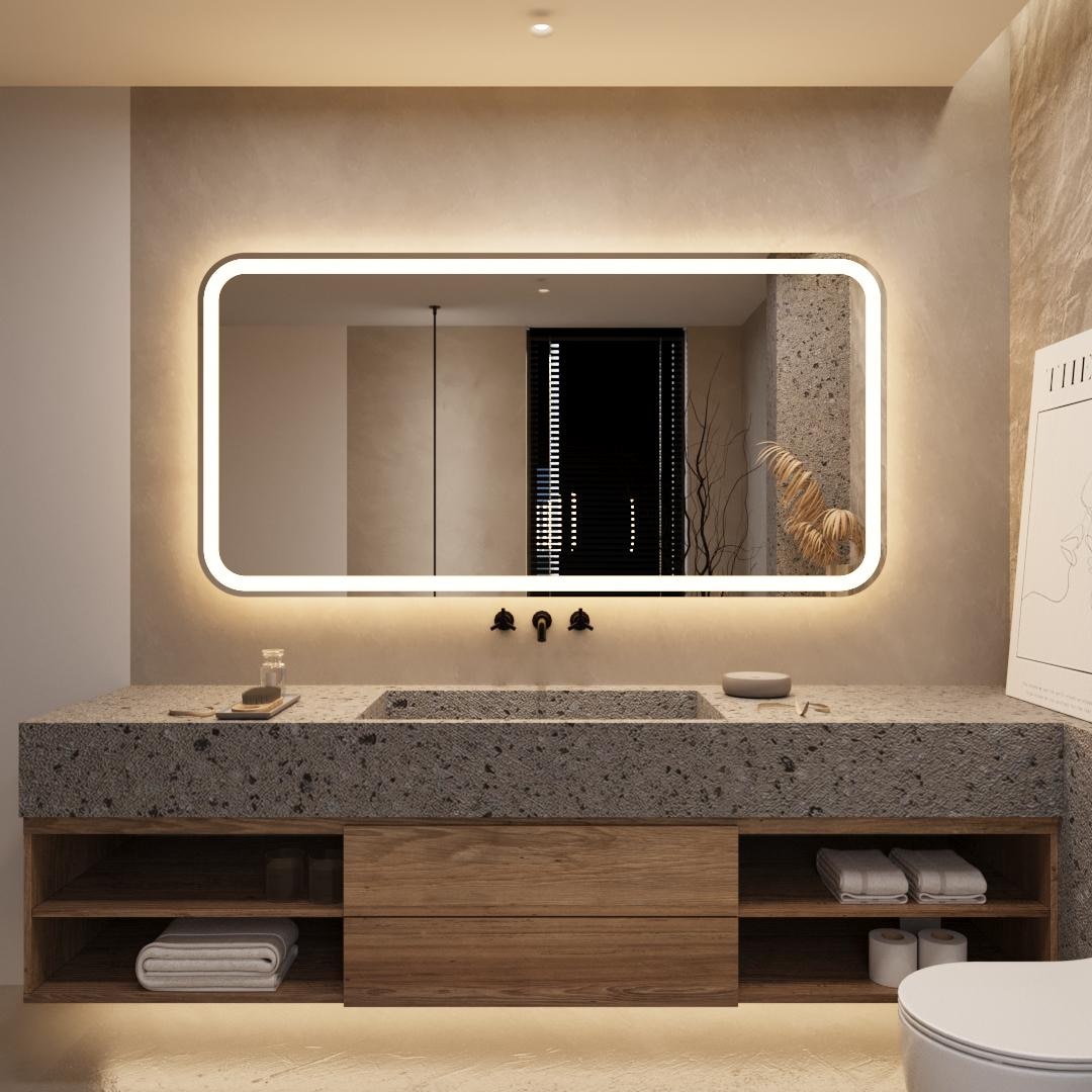Rectangular LED Bathroom Mirror With Rounded Corners | Modern Backlit  Vanity Wall Mirror | Warm \u0026 White Light, Custom Light Option - Etsy, image size:1080x1080
