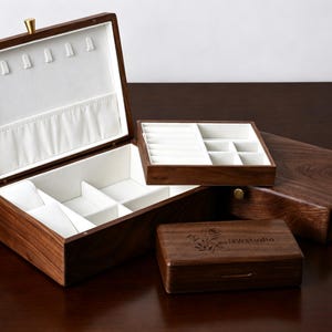Personalized Engraved Jewelry Organizer Box Wooden Multi-Compartment Storage for Rings Earrings Necklaces Bracelet Gift