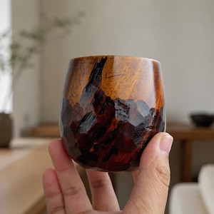 Taza de madera hecha a mano, madera natural Wabi Sabi, regalo de aniversario de madera