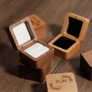 Custom Engagement Ring Box, Personalized Wooden Ring Box,Gift for Wedding & Proposal,Engraved Ring Case for Him,Her