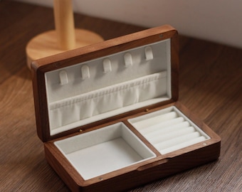 Caja de joyería de madera personalizada, organizador de joyas grabado a medida, almacenamiento de joyas de viaje, regalo único para mamá, para ella, regalo de aniversario