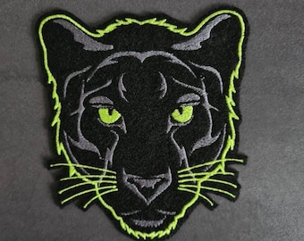 Panther head, light green, patch, appliqué