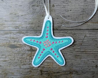 starfish pendant, embroidered