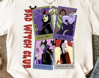 Bad Witch Club png, Disney-schurken boze koningin Ursula Maleficent Cruella de Vil, Halloween heks cartoon ontwerp voor shirt