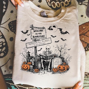 Welcome To The Bookstore Skeleton Halloween PNG Trendy Sarcastic Funny Halloween Humor Book lover Png Spooky season Goth Snarky Png ORIGINAL