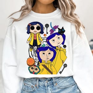 Coraline Halloween Movie Design, Coraline Jones Yellow Raincoat PNG, Spooky Coraline Digital Art, Coraline Halloween Characters