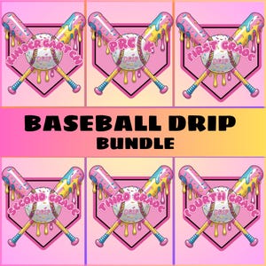 Ice Cream Baseball Drip Back to School PNG Bundle, Dripping Kindergarten Design, First Day PNG, Pre-K to Third Grade Png,School Boy Girl Png
