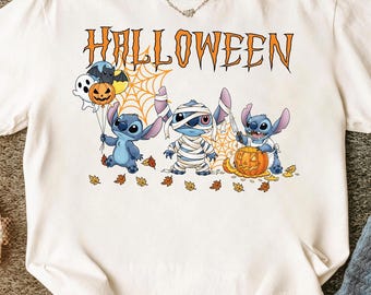Cute Stitch Halloween PNG, Mummy Stitch Pumpkin Ghost Balloon Shirt, Fall Spooky Season Sublimation, Trick or Treat Disney Design