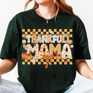 Preppy Thankful Mama Png, Fall Png, Autumn Season png, Retro Thanksgiving Png, Cozy Season, Thankful Mama Coquette Bow Checkered Design