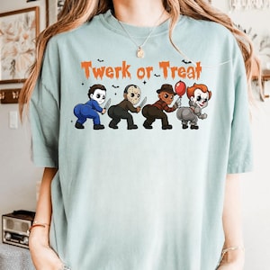 Twerk or Treat Horror Charaktere PNG, Lustiges Halloween Tanzen Killer Design, Gruselige Saison Digitale Datei für Hemden