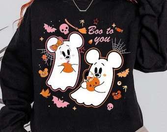 Mickey Minnie Ghost Boo To You PNG, Disney Halloween Digital File, Cute Spooky Season Vintage Illustration, Girly Retro Disney Shirt Art
