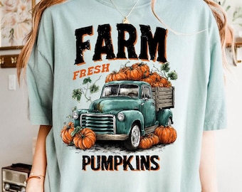 Bauernhof frische Kürbisse Png, Retro Herbst Design, Herbst Sublimation Png, Vintage Herbst Grafik, Herbst Shirt Png, Kürbisse LKW Png, Sublimation