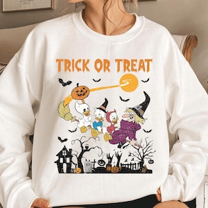 Duck Tales Trick or Treat Halloween Design, Huey Dewey Louie Witch Hazel Art, Disney Halloween Party PNG