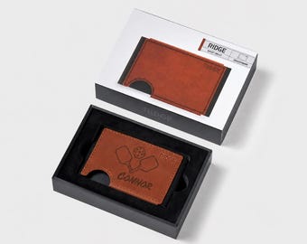 Personalized Pickleball Ridge Wallet: Engraved Leather Sports Card Holder