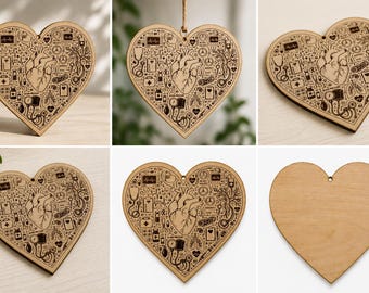 Wooden Heart Medical Engraving Collage