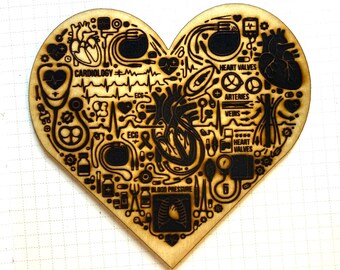 Laser Cut Wood Cardiology Heart Sign – ECG, Arteries, Veins Wall Art