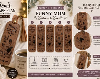 Funny Mom Bookmark SVG Bundle | Laser Engrave, Cricut Cut File (Digital Download)