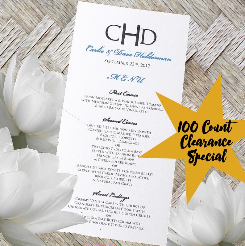 Super Sale 100 Menus Custom Printed Menu Reception Menu Etsy