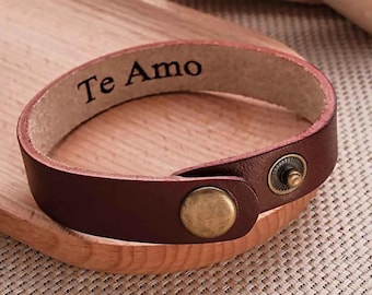 Leather Bracelet With Custom Text For Him, Personalized Cuff Bracelet For Men, Customized Leather Bracelet For Your Partner, Leather Gifts