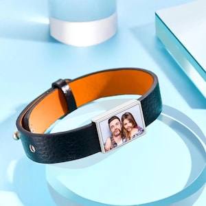 Photo Bracelet For Your Loved One, Personalized Leather Bracelet For Men, Customized Leather Cuff Bracelet For Him, Custom Picture Jewelry