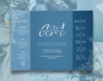 Personalised Elegant Rose Gatefold Wedding Invitation, Digital Canva Template, Minimalist Design, Elegant Wedding Invite, Printable Editable