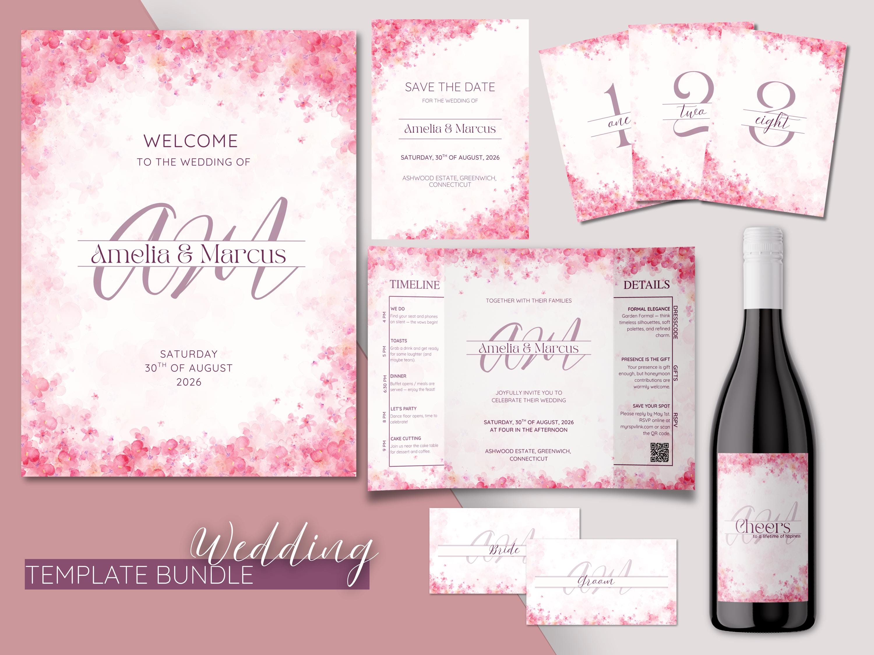 Plantilla de invitación de boda plegable, invitación tríptico, invitación plegable, guardar la fecha, paquete de plantillas plegables de Canva