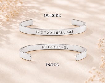 This Too Shall Pass But Fucking Hell Bracelet, Hidden Message Funny Quote Jewelry, Sarcastic Gift, Friendship Bracelet, Gift for Work Bestie