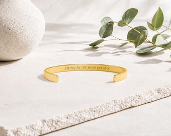 Love You To The Moon And Back Bracelet, Long Distance Love Gift, Meaningful Quote Cuff, Friendship Bracelet