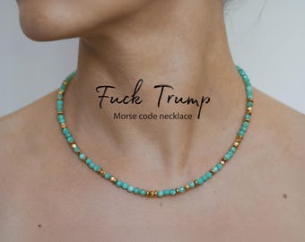 Collar con código Morse "Fuck Trump", joyería anti-Trump, regalo para la mejor amiga, regalo de amistad, "Not My President", gargantilla FDT Resist.