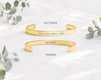 This Too Shall Pass But WTF Bracelet, Hidden Message Funny Quote Jewelry, Sarcastic Gift, Friendship Bracelet, Gift for Work Bestie