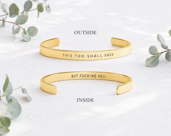 This Too Shall Pass But Fucking Hell Bracelet, Hidden Message Funny Quote Jewelry, Sarcastic Gift, Friendship Bracelet, Gift for Work Bestie