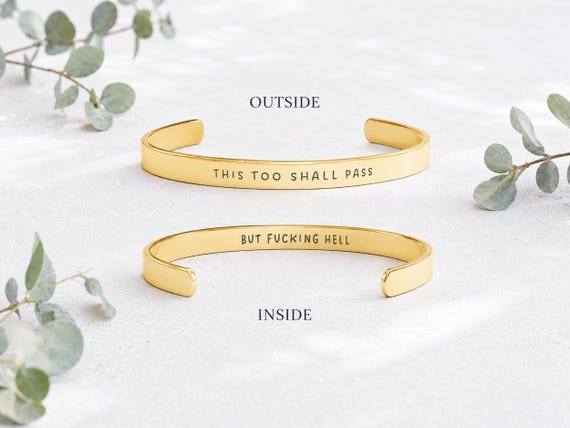 This Too Shall Pass But Fucking Hell Bracelet, Hidden Message Funny Quote Jewelry, Sarcastic Gift, Friendship Bracelet, Gift for Work Bestie
