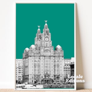 Impresión digital del horizonte de Liverpool - Arte mural de arquitectura minimalista - Póster del edificio Liver - Decoración urbana del Reino Unido - Tamaños A4, A3 y A2