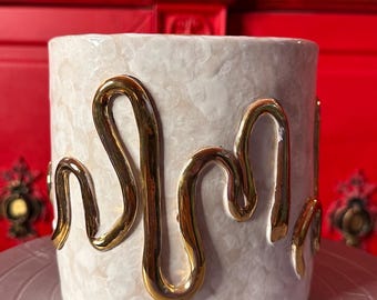 Handmade Ceramic Vase – Sculptural Gold Accent, Modern Home Decor