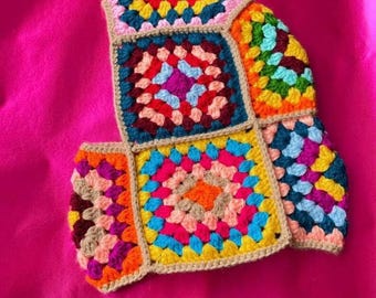 Handmade Crochet Granny Square Balaclava, Chunky Wool Hood