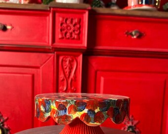 Handmade Ceramic Cake Stand – Brushstroke Pedestal Serving Plate (17 cm)